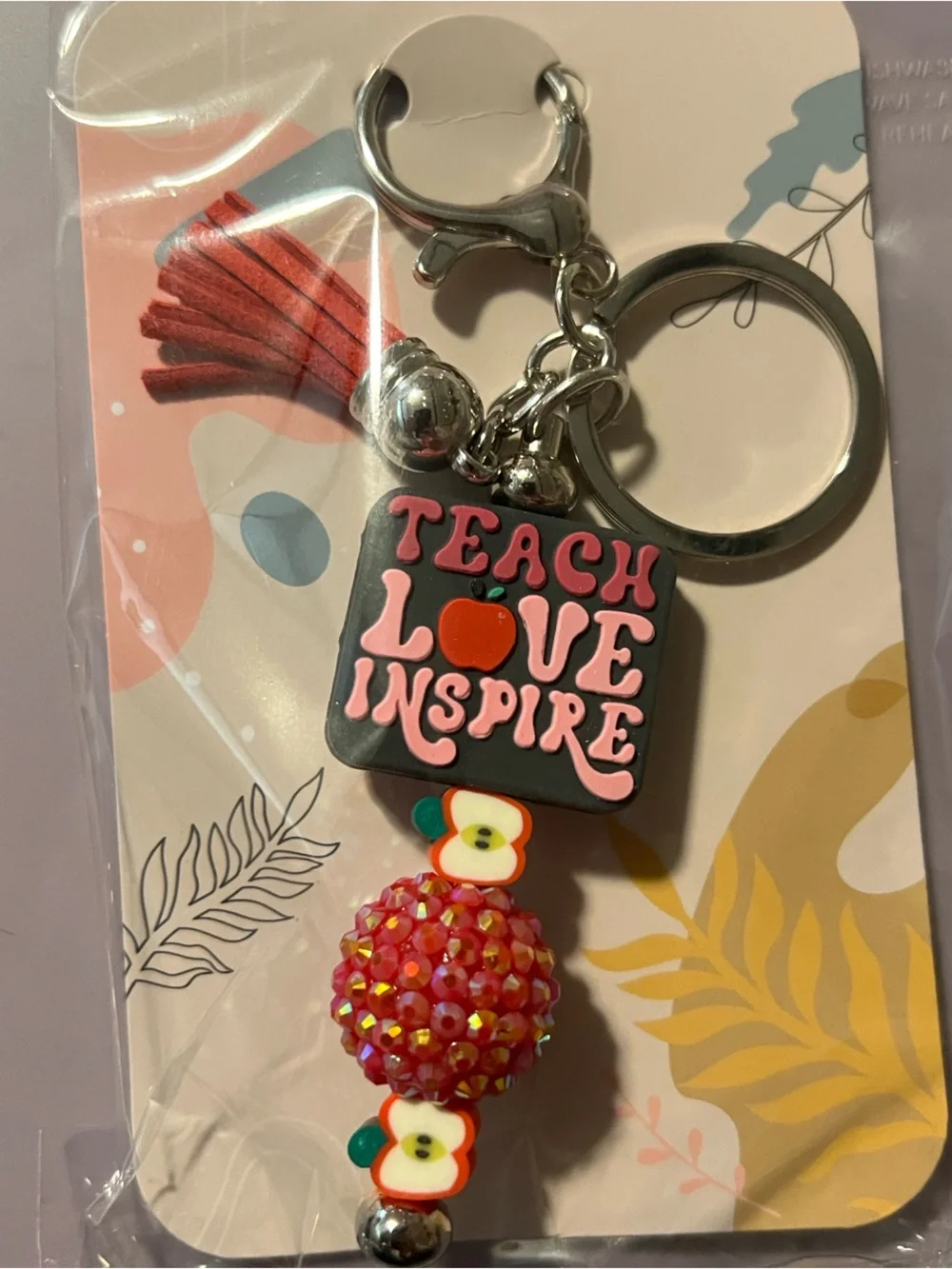 Teach Love Inspire Pink Keychain Charm
